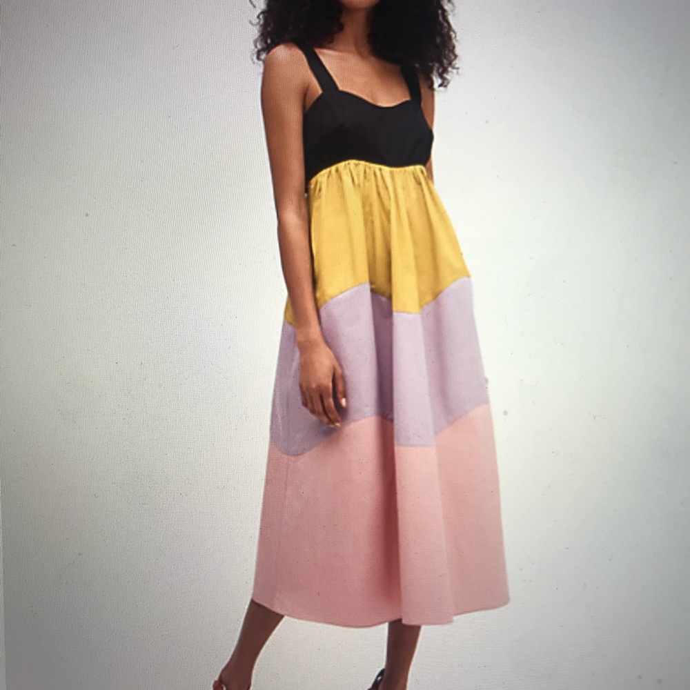 Kate Spade Colorblock Midi Dress - Black, Yellow, Pink